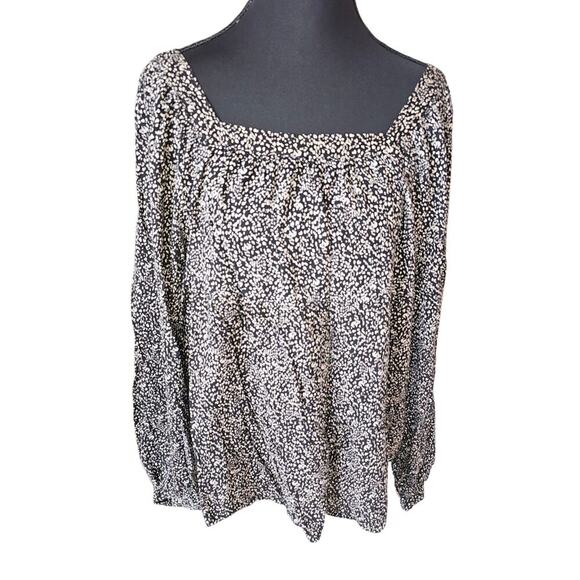 Black & White spots With Square Neck Peasant Blouse Old Navy L Boho Puff Sleeve - Picture 1 of 9